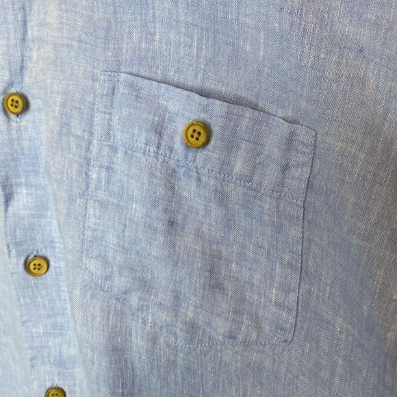 BAIRD‎ Mc NUTT Men’s XL 100% Linen Murano Shirt Short Sleeves Band Collar Blue - Picture 3 of 7